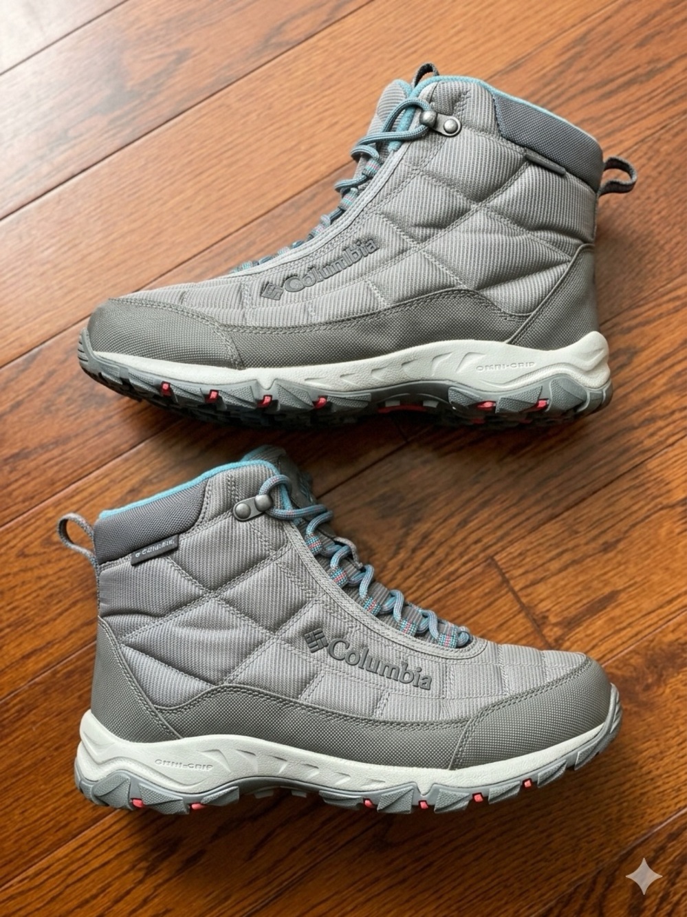 Columbia Gray and Light Blue Quilted Women's Hiking Boots